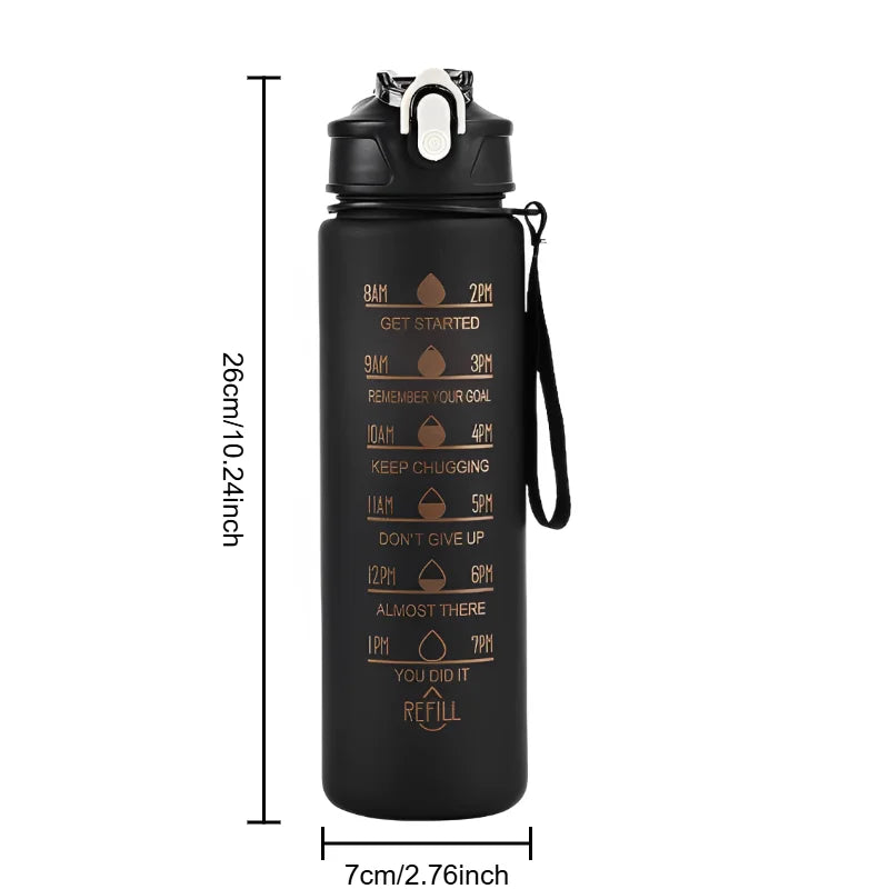 Botella Deportiva de Agua 800ML – Botella Plástica con Escala, Antifugas, Portátil y Reutilizable para Gimnasio, Viaje y Outdoor