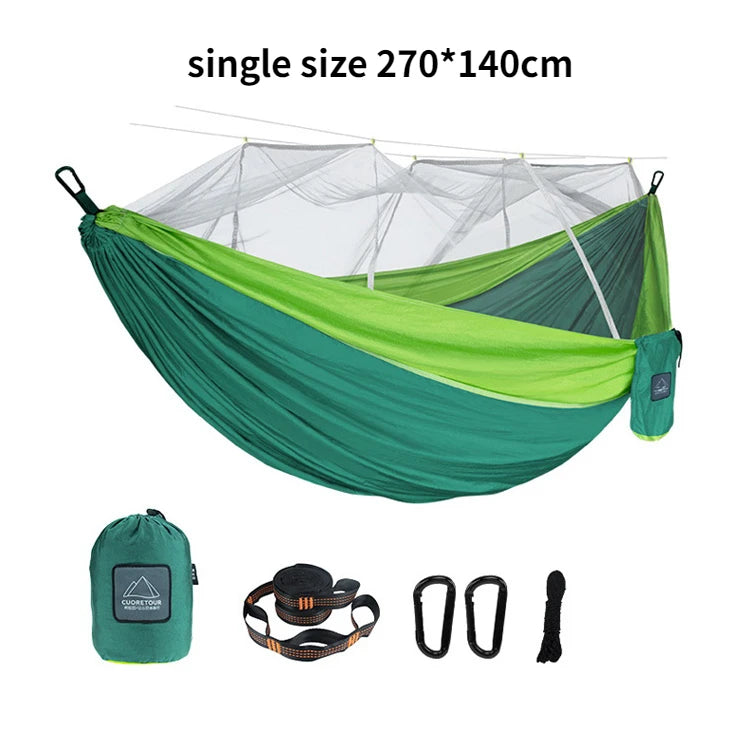 Hamaca Portátil con Mosquitera – Nylon Ligero para Camping y Viajes | Tamaño Individual y Doble
