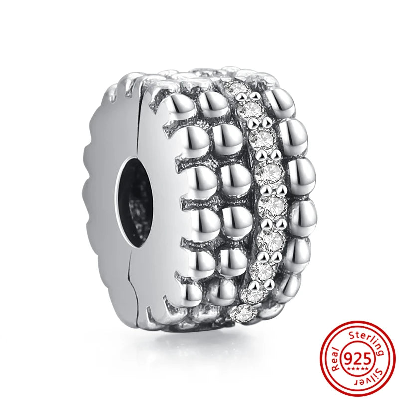 Charm Clip Plata 925 con Corazones, Corona y Concha | CZ Pavé Brillante | Compatible Pandora Original