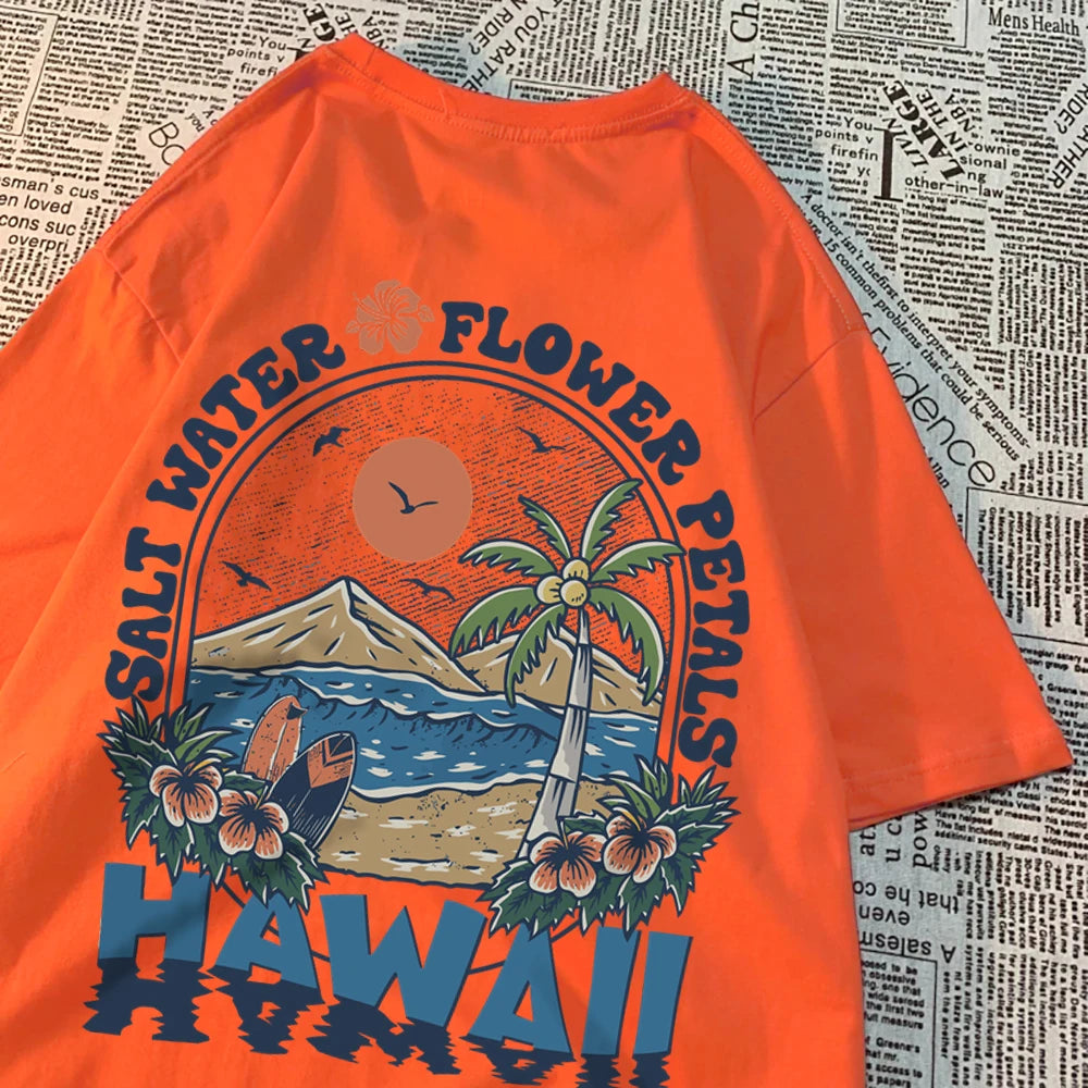 Camiseta Hawaiana Oversize Hombre Mujer | T-shirt Unisex Algodón Estilo Hip Hop Casual con Flores Tropicales Pareja