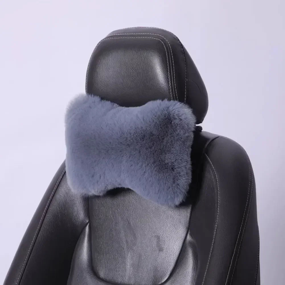 Cojín de Cuello y Lumbar de Felpa para Coche | Almohada Universal de Asiento con Soporte y Calidez Invernal