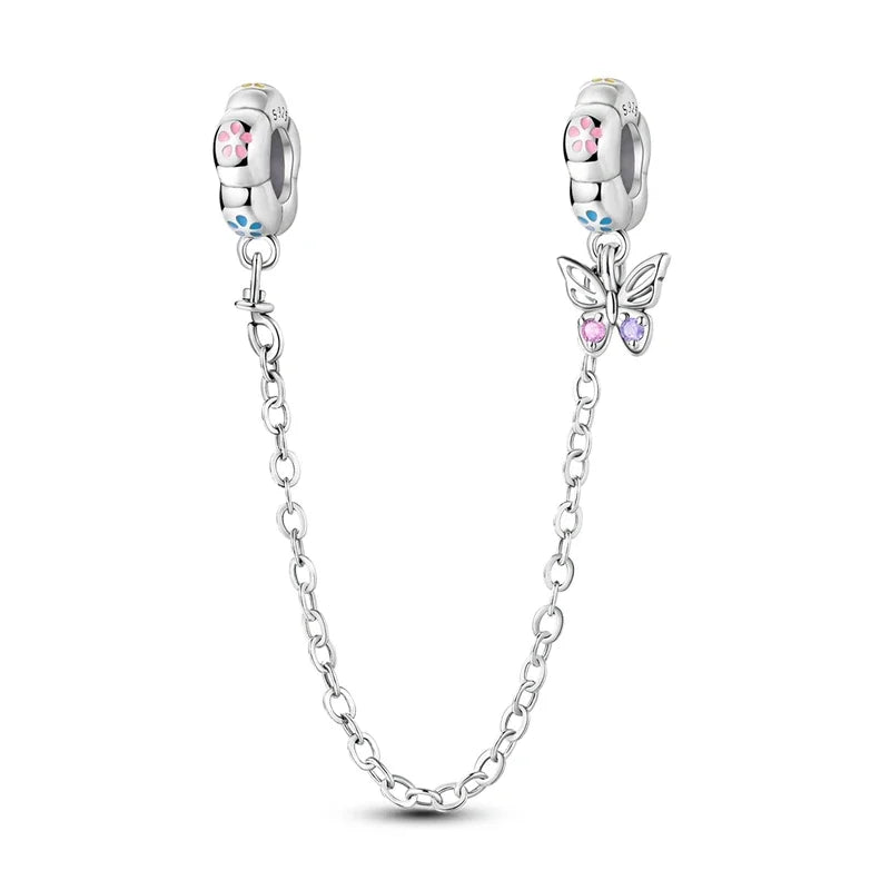 Charm de seguridad en plata 925 – Serie copo de nieve, luna, estrella, corazón y moño para pulseras tipo Pandora