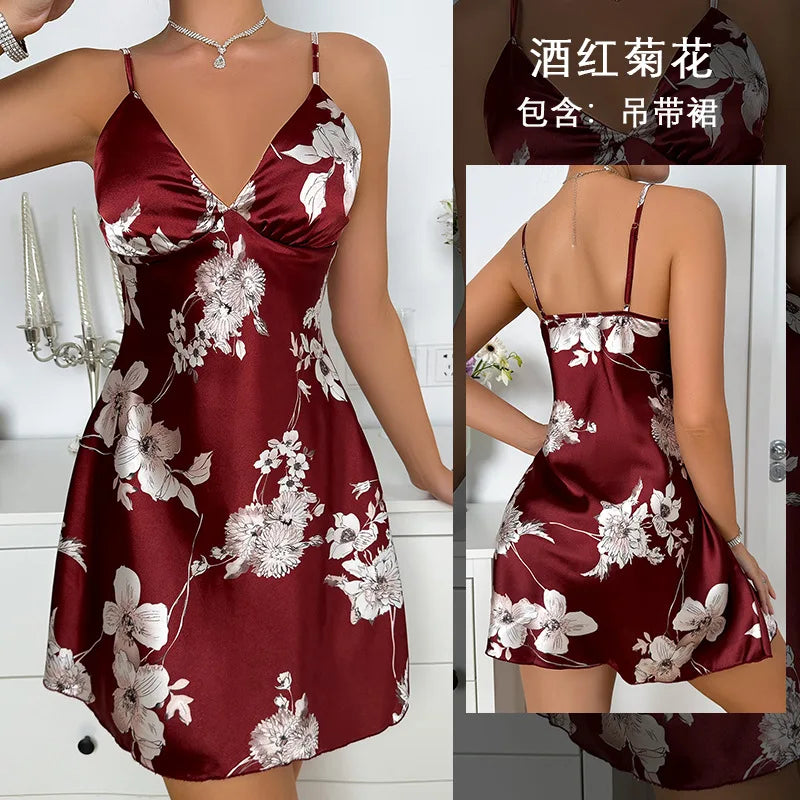 Camisón Sexy Mujer Satén | Vestido Lencero Escote V con Tirantes Finos