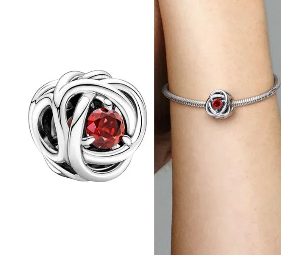 Charm Corazón con Piedras de Nacimiento en Plata 925 – Abalorios Eternity para Pulseras Originales Mujer