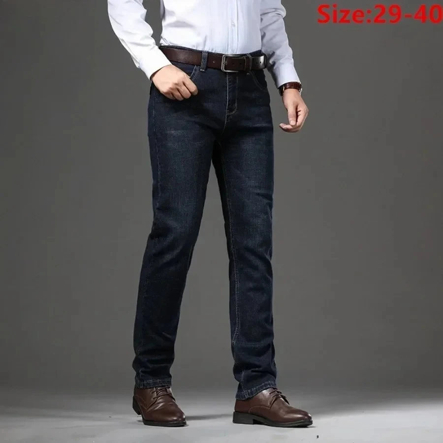 New Men's Casual Stretch Jeans Oversized Business Office Straight Leg Pants Fashion Classic Style Denim Trousers for Male
