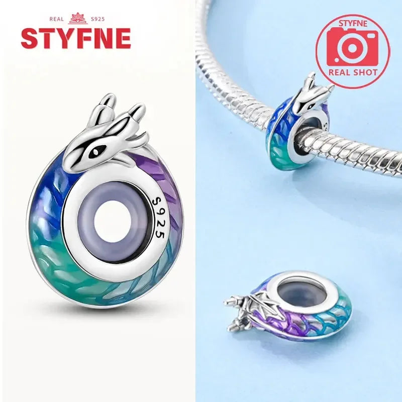 Charm dragón chino y gato en plata 925 – Abalorio clásico para pulsera tipo Pandora, joyería DIY elegante para mujer