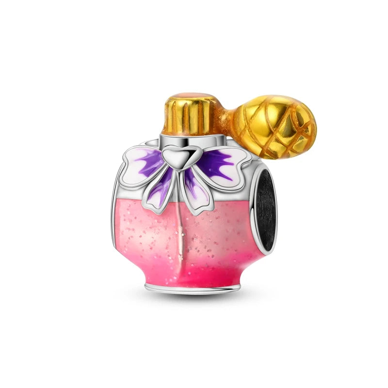 Charm Botella de Perfume en Plata 925 con Corona Rosa – Abalorio Romántico para Pulseras Tipo Qikaola, Regalo San Valentín
