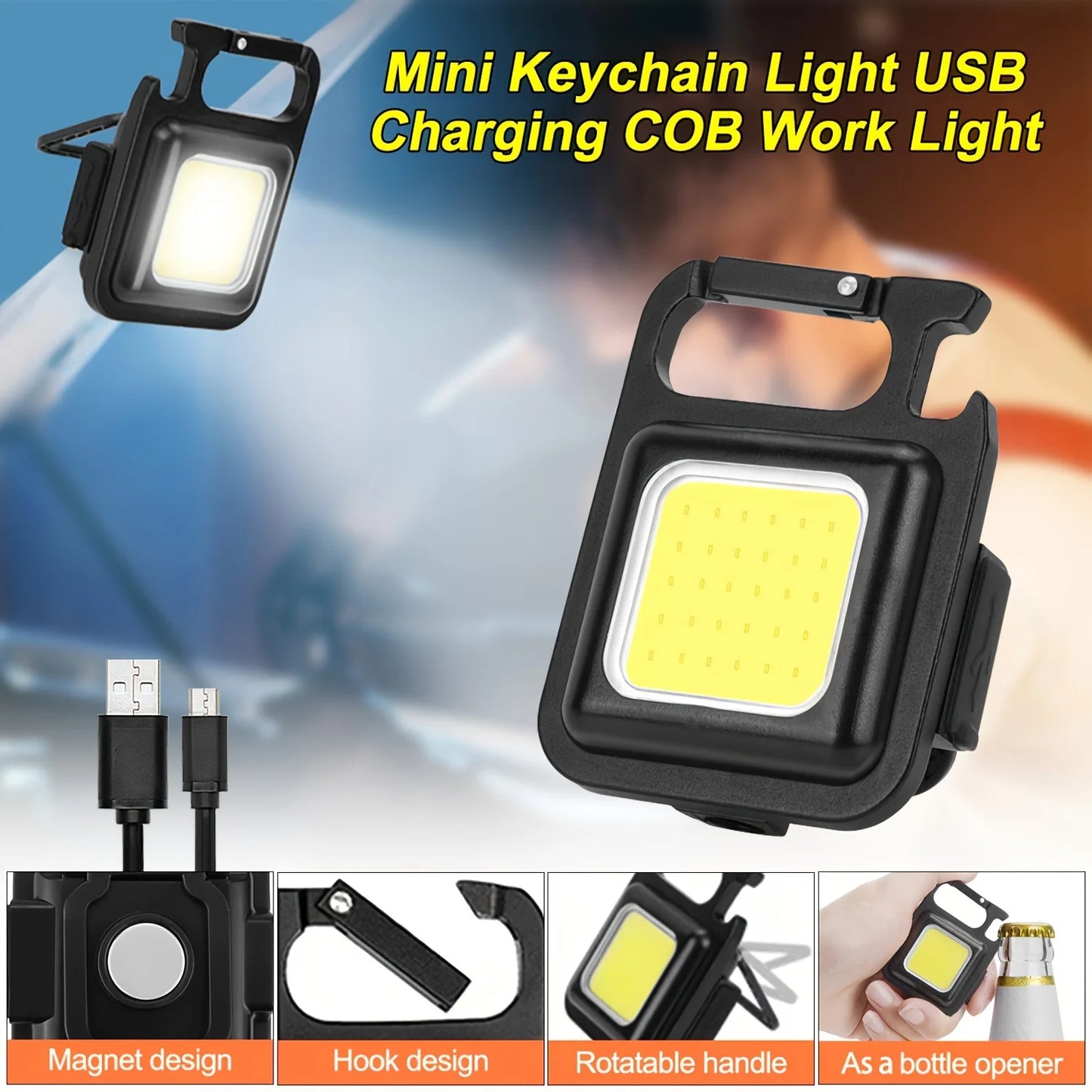Mini Linterna LED COB Recargable USB – Llavero Portátil con Imán, 4 Modos de Luz para Camping, Pesca y Emergencias