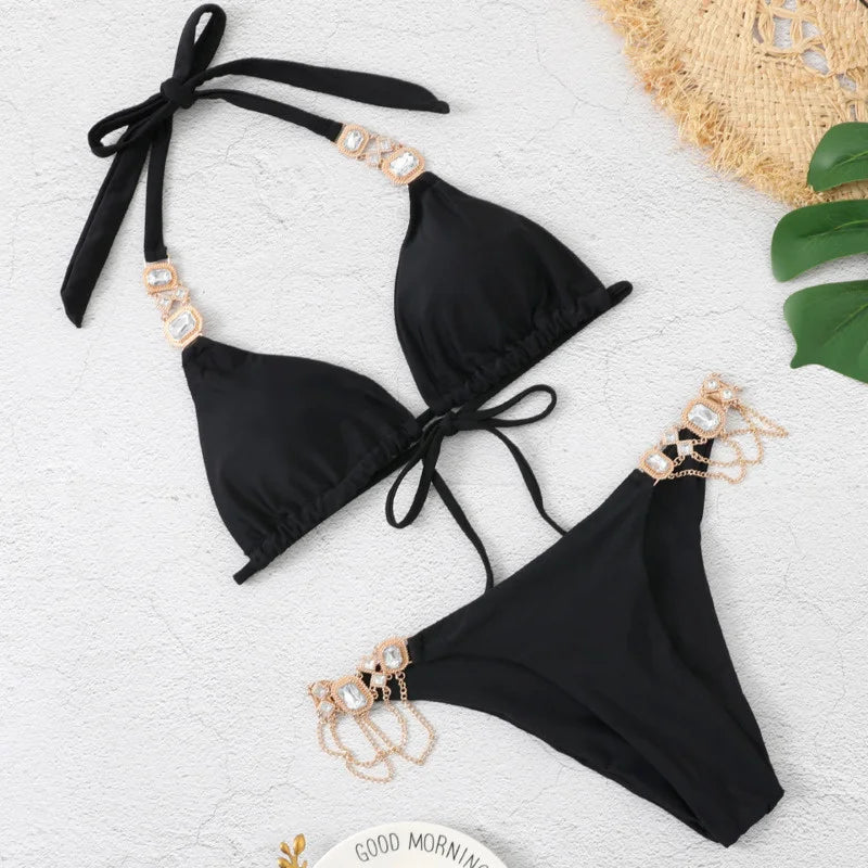 Bikini Sexy Mujer 2025 | Push-Up con Rhinestones Playa y Piscina