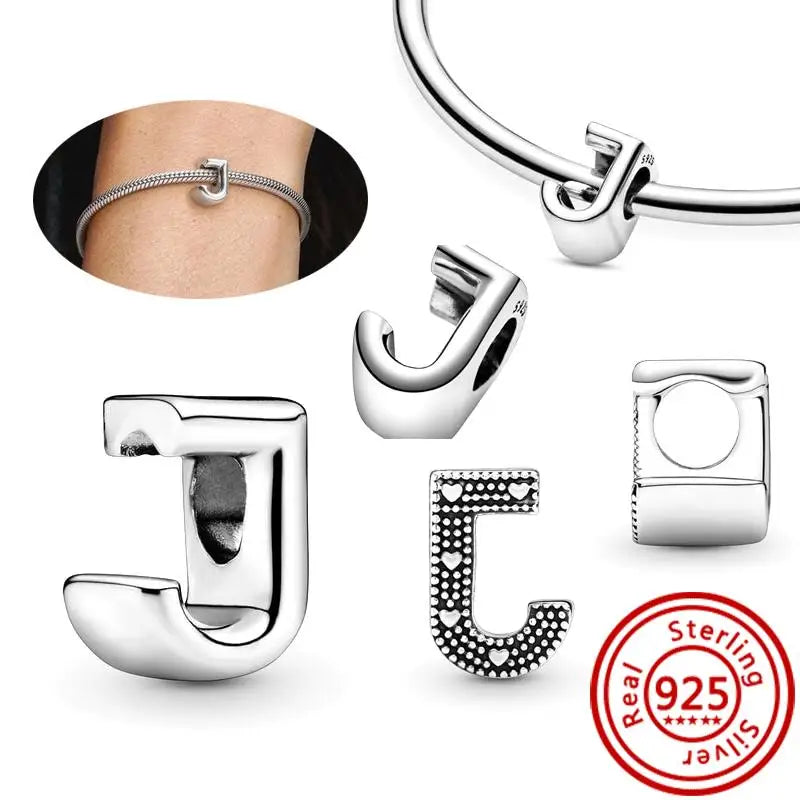Charm Letras A–Z Plata 925 | Alfabeto Completo | Compatible Pandora Pulseras DIY