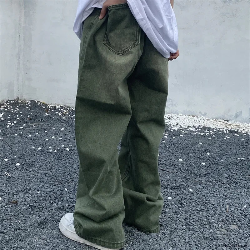 Jeans Verdes Hombre Baggy | Pantalones Oversize Wide Leg Vintage Streetwear Retro Hip Hop