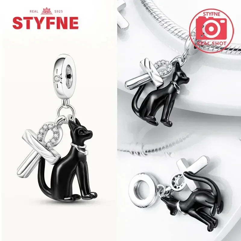 Charm Gato Negro de Plata 925 | Dije para Pulseras Pandora Mujer Joyería Fina