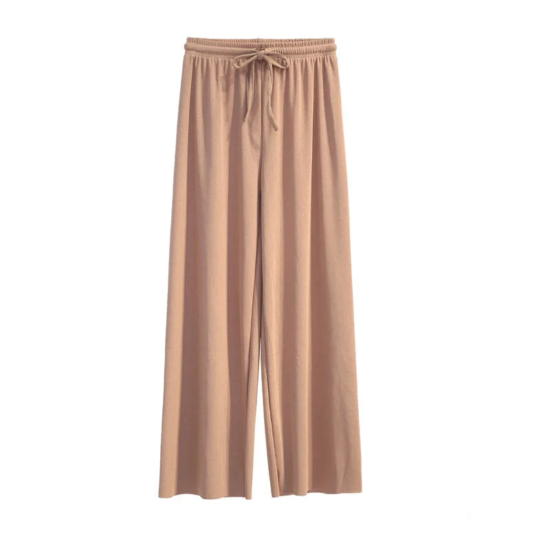 Pantalón Ancho Mujer Verano | Pantalones Sueltos Seda Helada Cintura Elástica Casual Primavera