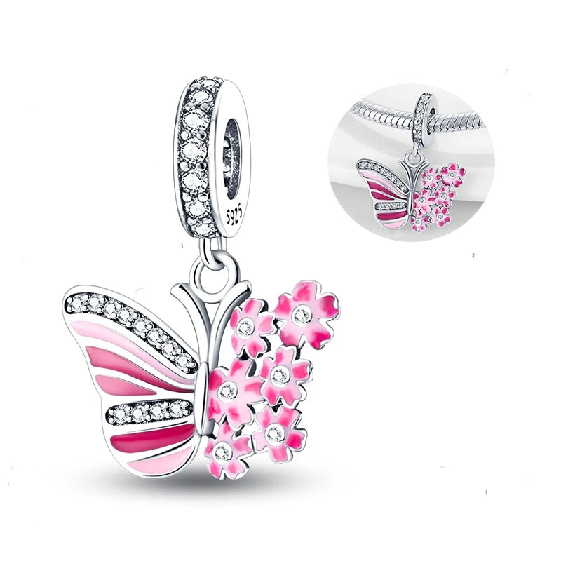 New in 925 Sterling Silver Red Color Series Heart-Shaped Charm Beaded Fit Original 3mm Woman Bracelet Lucky DIY Jewelry Gifts