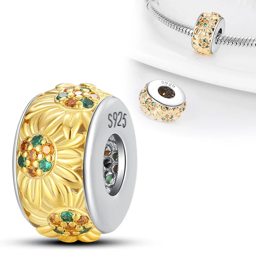 Charm Corazón con Girasoles Dorados en Plata 925 | Beads para Pulsera Original Pandora