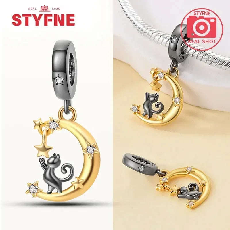 Charm Gato Negro de Plata 925 | Dije para Pulseras Pandora Mujer Joyería Fina