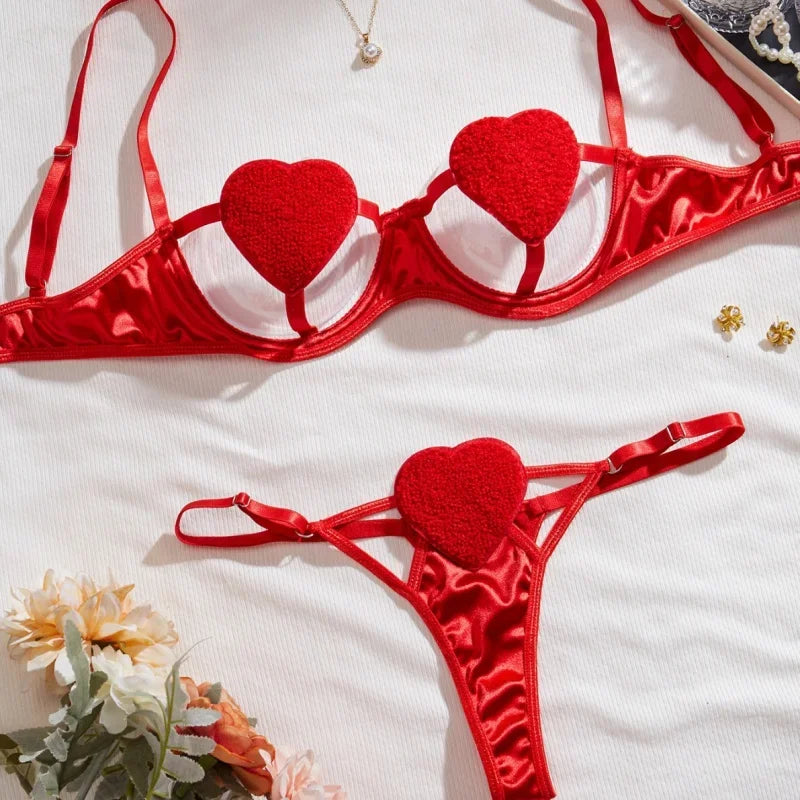 Conjunto Lencería Mujer 2025 | Cropped Rosa Sexy de Tres Piezas Estilo Novia