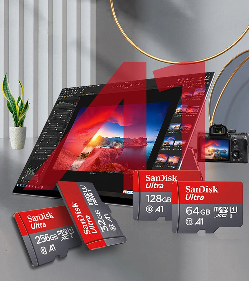 SanDisk MicroSD Class 10 UHS-1 | Tarjeta de Memoria TF 32GB 64GB 128GB 256GB Original para Smartphone, PC y Cámara