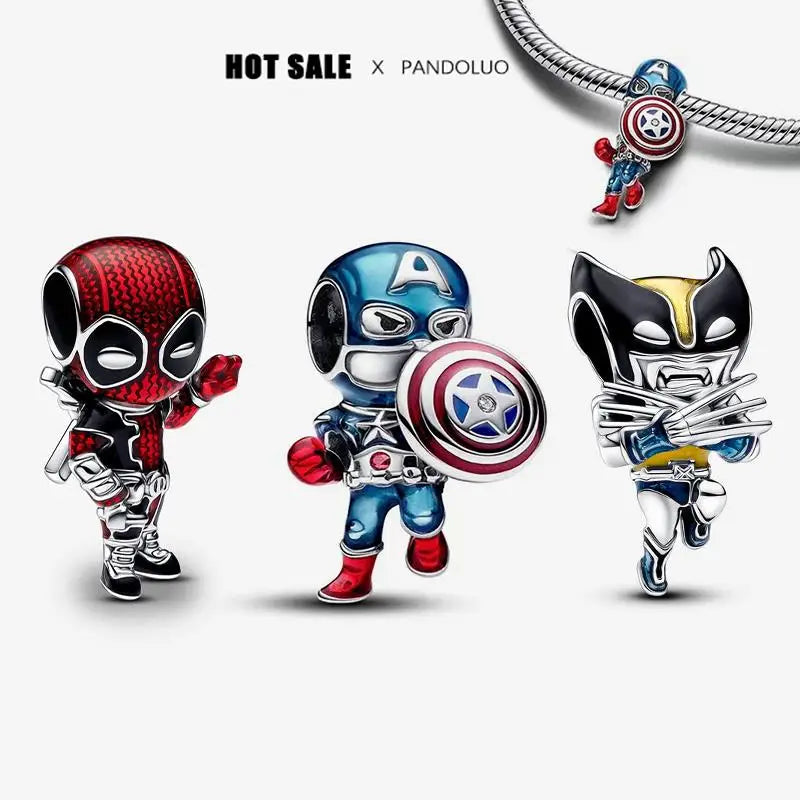 Charm Marvel Disney en Plata 925 – Abalorios Captain America, Wolverine y Deadpool para Pulsera Original Mujer