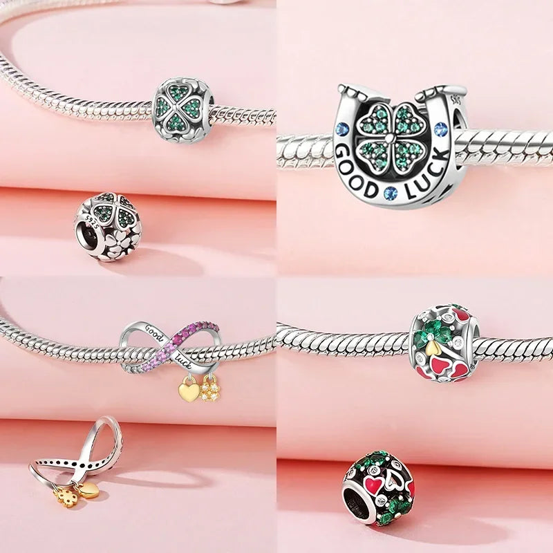 Charm Trébol de Cuatro Hojas en Plata 925 – Abalorios Suerte para Pulseras Originales Mujer