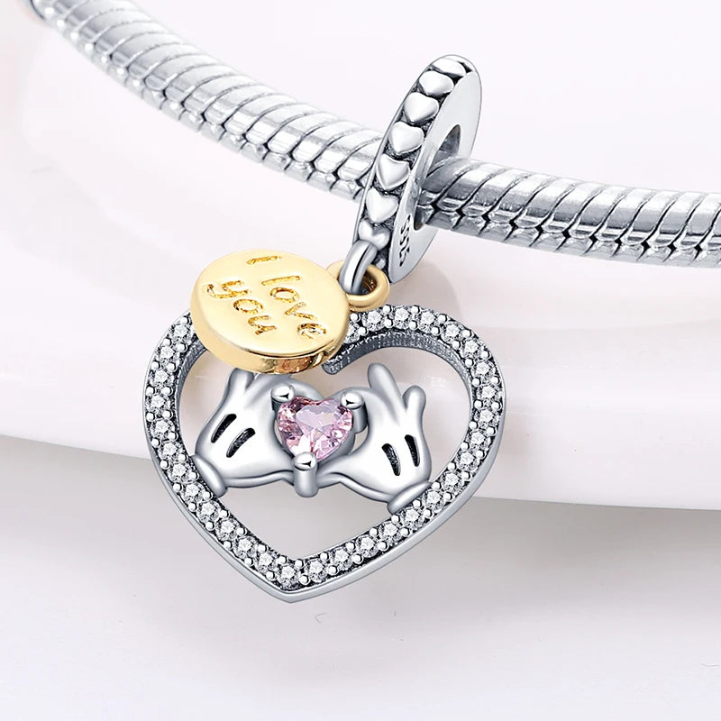 Charm Corazón Mamá e Hija en Plata 925 – Colgante Clásico para Pulseras Tipo Pandora, Regalo Día de la Madre