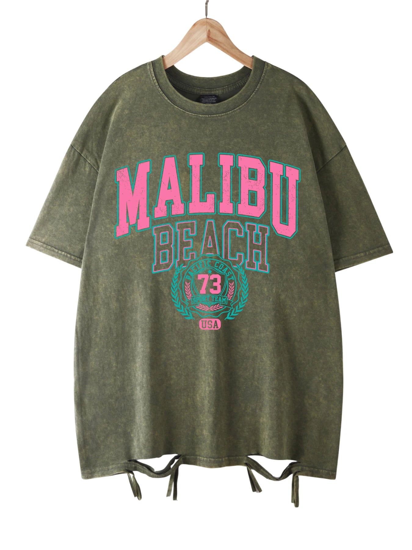 Camiseta Oversize Malibu Beach | T-Shirt Algodón Estampado Letras Estilo Lavado