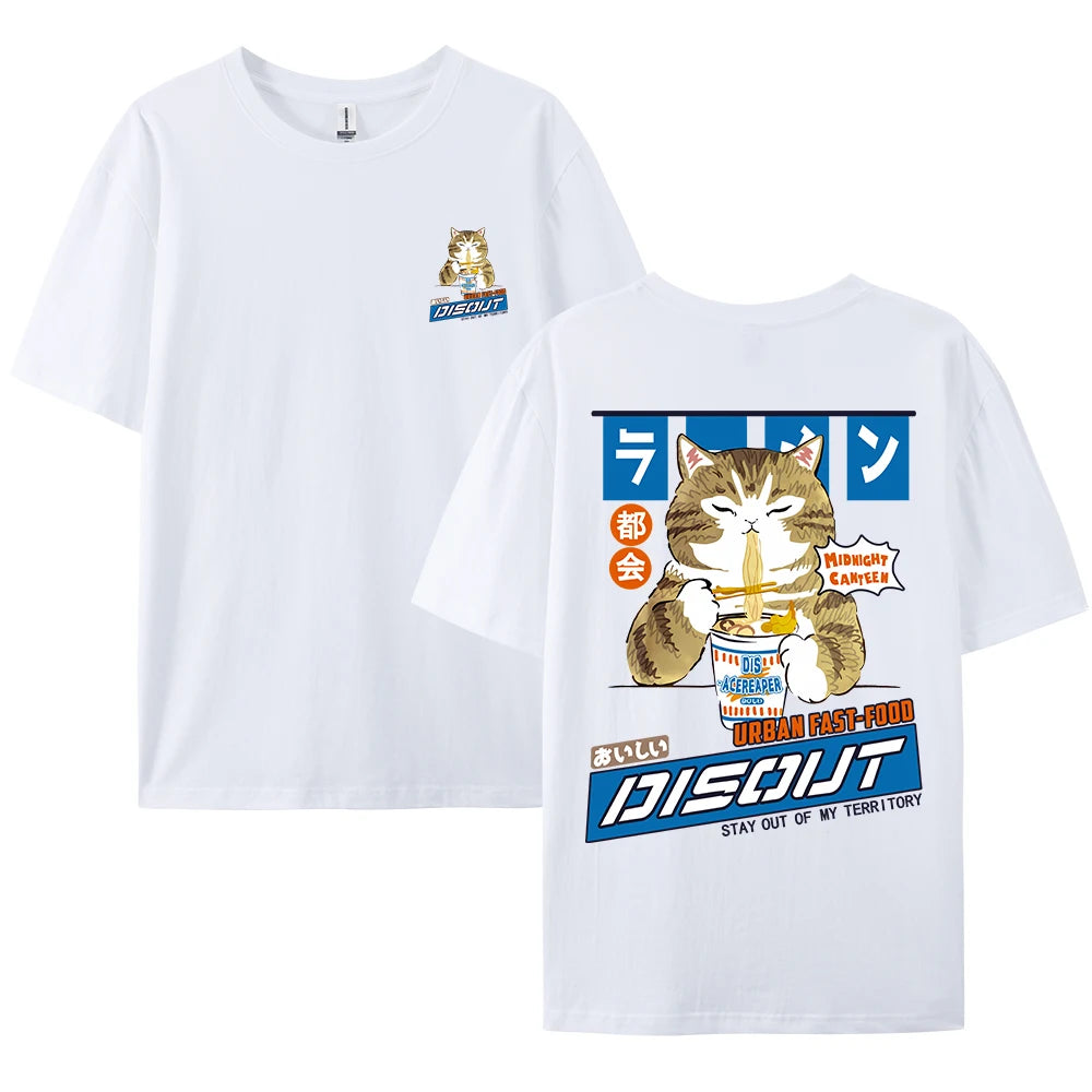 Camiseta Unisex 2025 | Estilo Harajuku con Gato y Noodles Gráfico