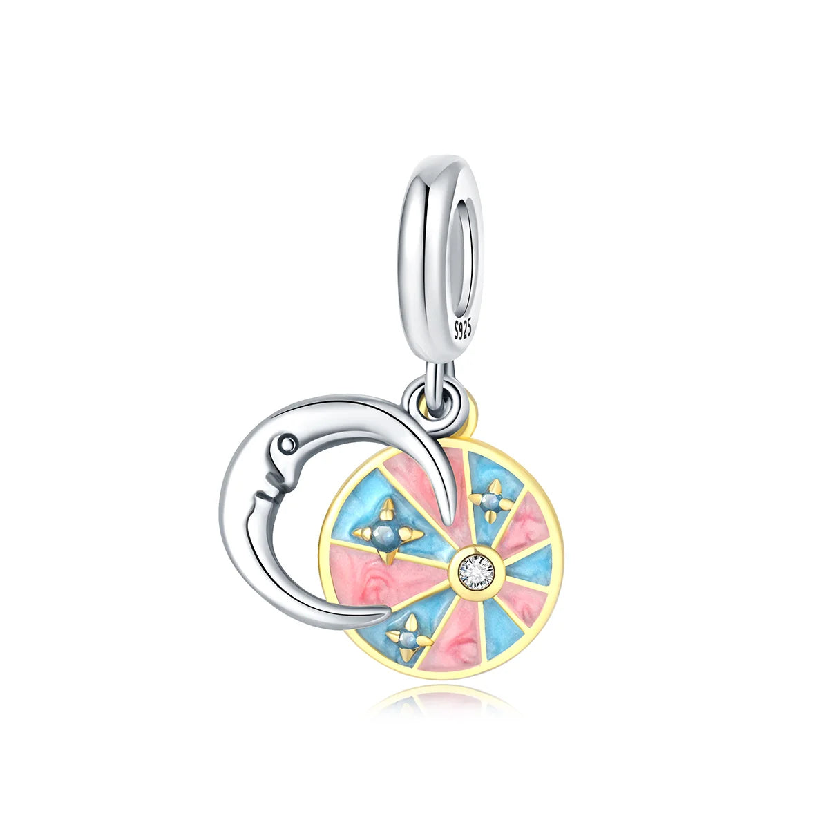 Charm Plata 925 Colgante Colorido Sol Luna Estrellas | Dije Compatible Pandora Pulsera y Collar Mujer