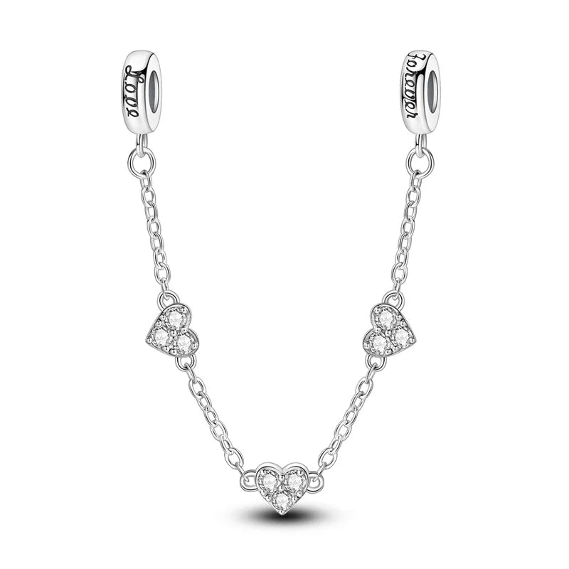 Charm de seguridad en plata 925 – Serie copo de nieve, luna, estrella, corazón y moño para pulseras tipo Pandora