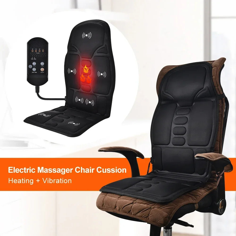Cojín Masajeador Eléctrico con Calefacción y Vibración | Almohadilla de Masaje para Espalda Completa con Control Remoto