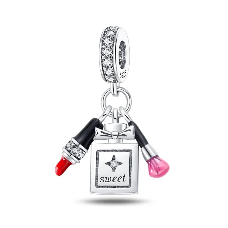 Charm Botella de Perfume en Plata 925 con Corona Rosa – Abalorio Romántico para Pulseras Tipo Qikaola, Regalo San Valentín