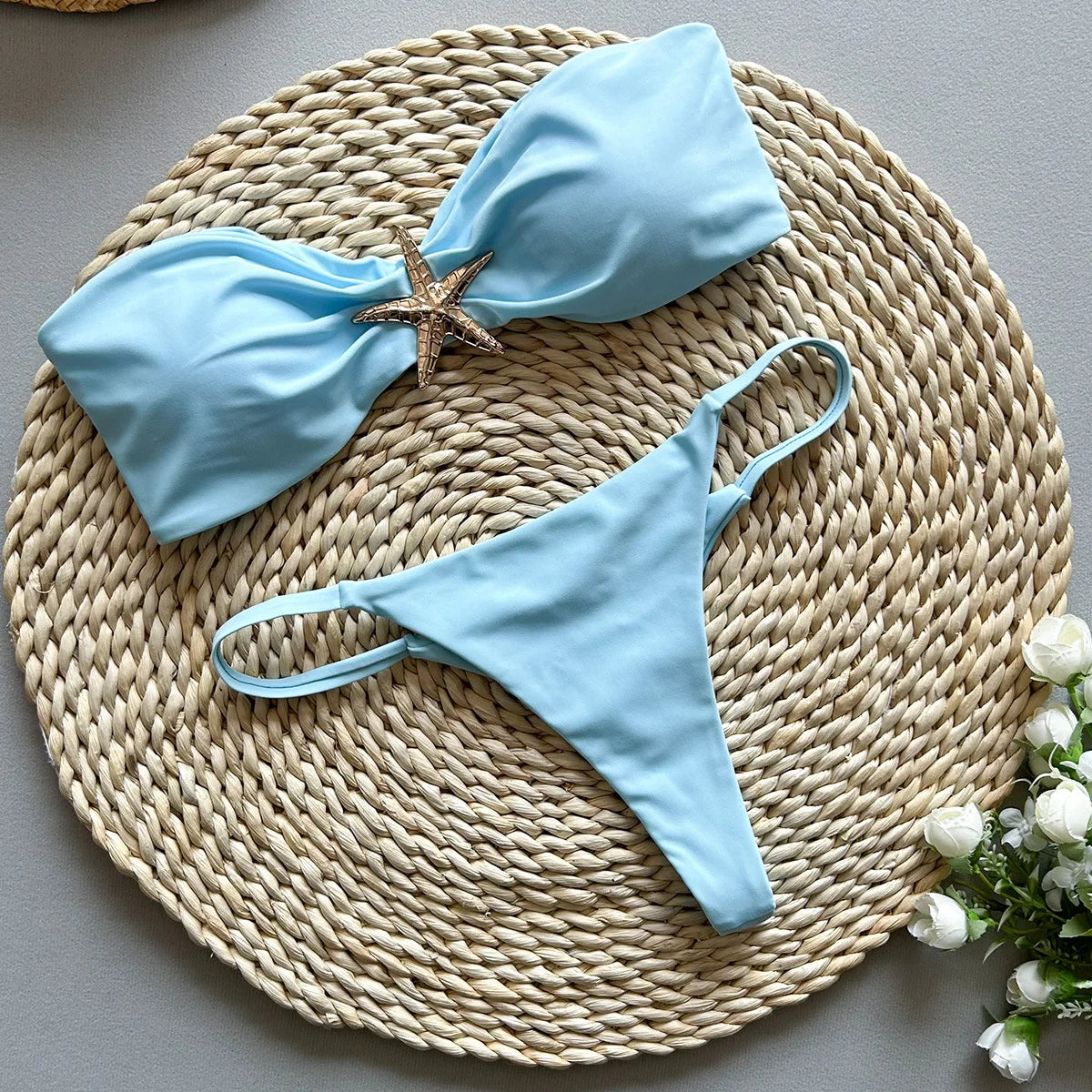 Bikini Mujer 2025 | Strapless Color Sólido Corte Split Sexy