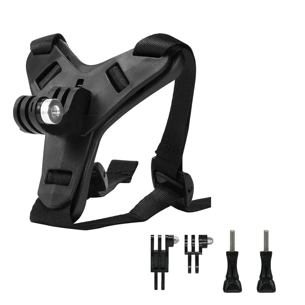 Soporte de correa para casco con montura de barbilla – Compatible con GoPro Hero 12/11/10/9/8/7/6/5/4 y cámaras de acción deportivas