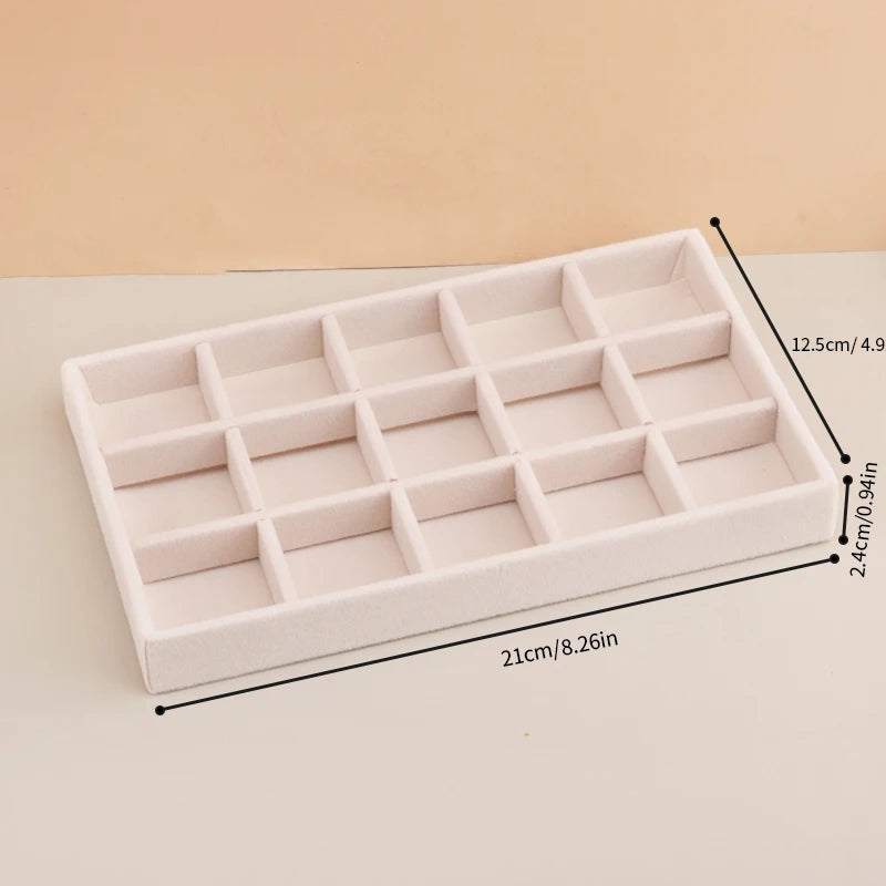 Bandeja Organizadora de Joyería en Terciopelo – Caja Apilable Beige para Anillos, Aretes y Accesorios
