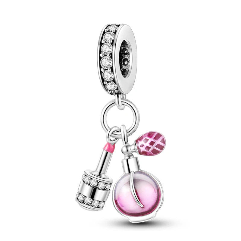 Charm Botella de Perfume en Plata 925 con Corona Rosa – Abalorio Romántico para Pulseras Tipo Qikaola, Regalo San Valentín
