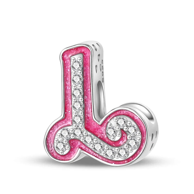 Charm letra alfabeto A-Z con circonias rosas en plata 925 – Abalorio elegante para pulseras tipo Pandora, joyería DIY personalizada