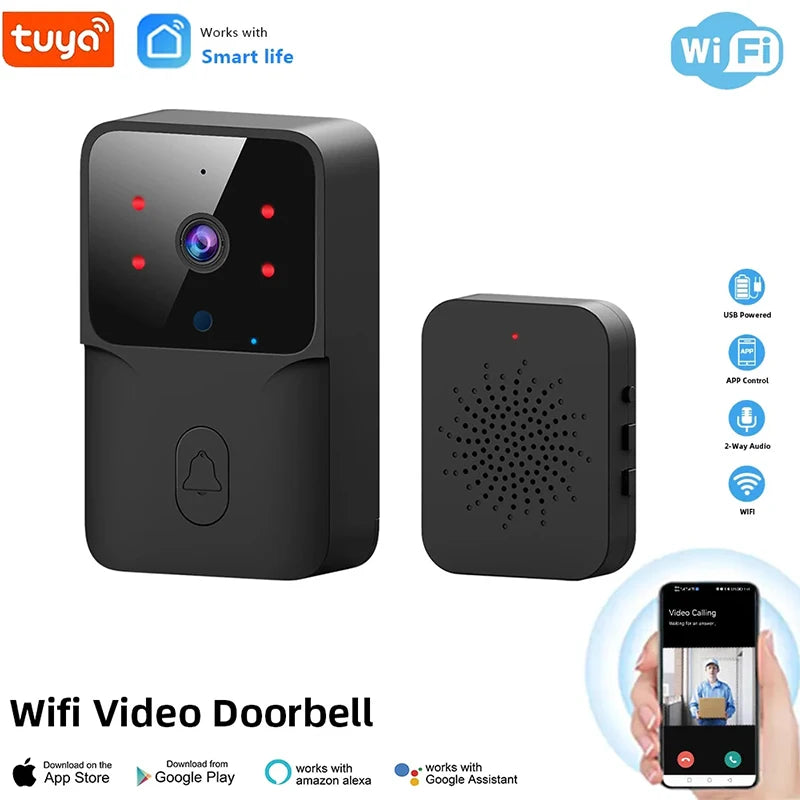 Timbre inteligente Tuya WiFi con cámara – Timbre inalámbrico compatible con Alexa y Google, batería recargable y visión nocturna