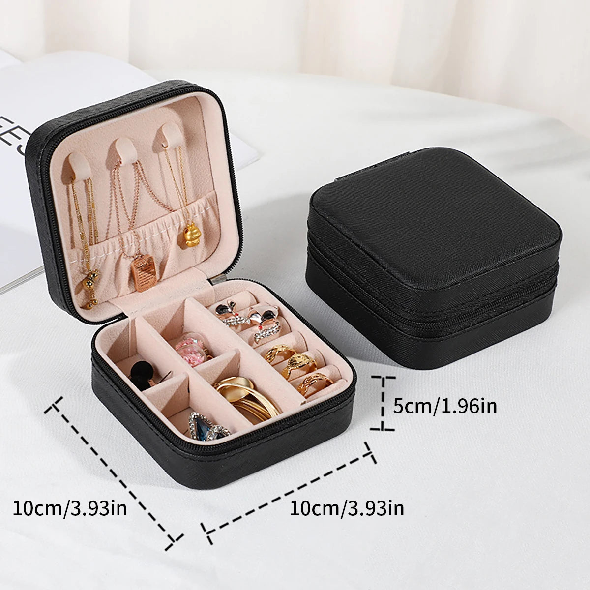 Estuche de Viaje para Joyería | Caja Organizadora de PU Leather | Mini Joyero Portátil para Anillos, Pendientes, Pulseras y Collares