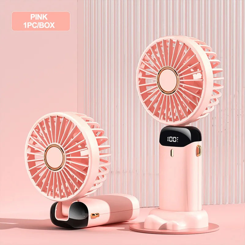 Ventilador portátil XIKCU 3000mAh – Mini USB recargable, plegable, 5 velocidades, LED, de mano, escritorio y cuello