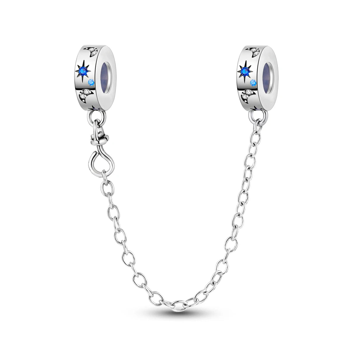 Charm Safety Chain Plata Plateada – Gato Rosa, Luna y Estrella para Pulsera o Collar DIY