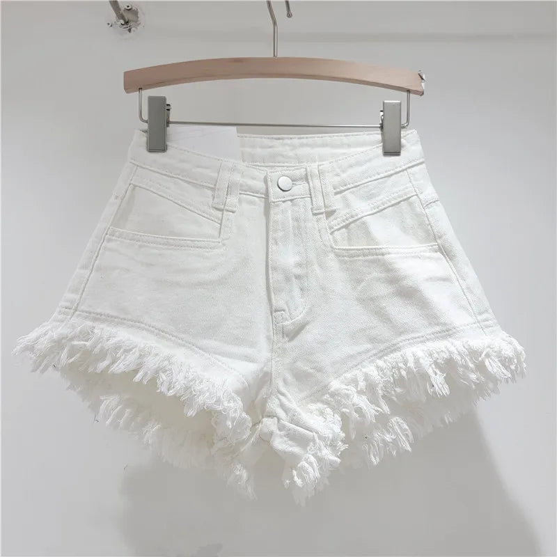 Shorts Vaqueros Mujer Cintura Alta | Denim Crudo Oversize Con Flecos Pierna Ancha