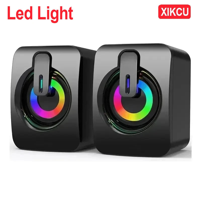 Altavoces de escritorio XIKCU con LED – HiFi estéreo USB con micrófono para PC
