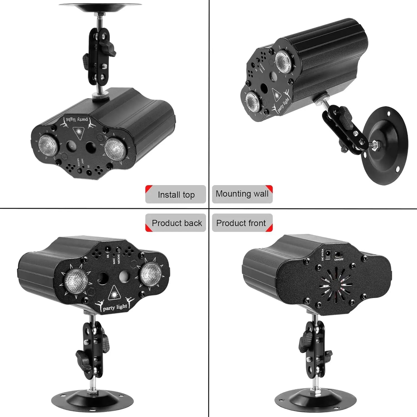 Luces de Fiesta DJ RGB Proyector Escenario Luz Estroboscópica con Control Remoto y Sonido Activado