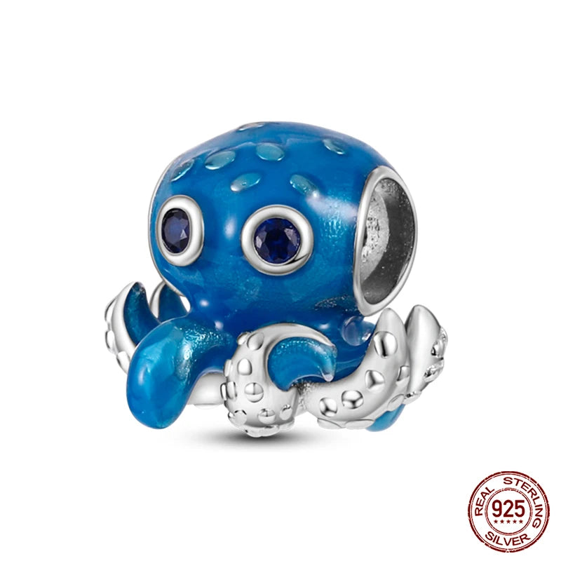 Charm Serie Océano en Plata 925 – Abalorios Tortuga, Cangrejo y Sirena para Pulsera Original Mujer