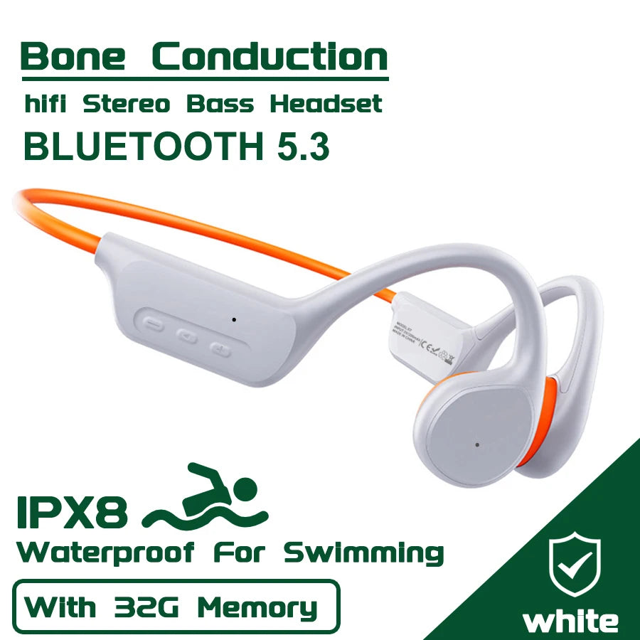 Auriculares de conducción ósea S10 Bluetooth 5.4 – Inalámbricos, impermeables IPX8, con MP3 y 32GB