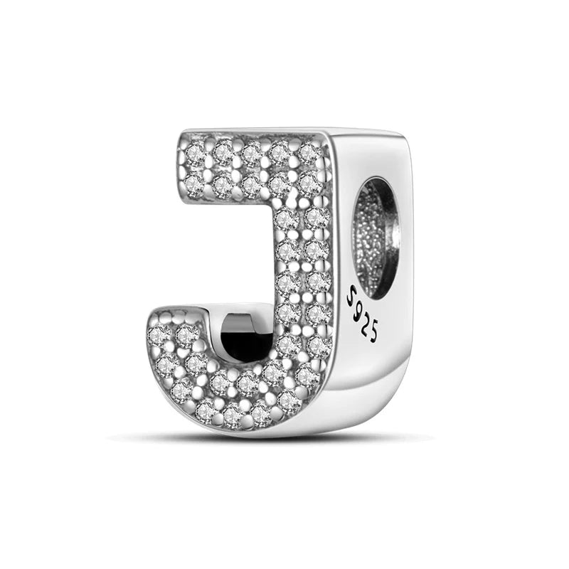 Charm letra alfabeto A-Z con circonias rosas en plata 925 – Abalorio elegante para pulseras tipo Pandora, joyería DIY personalizada