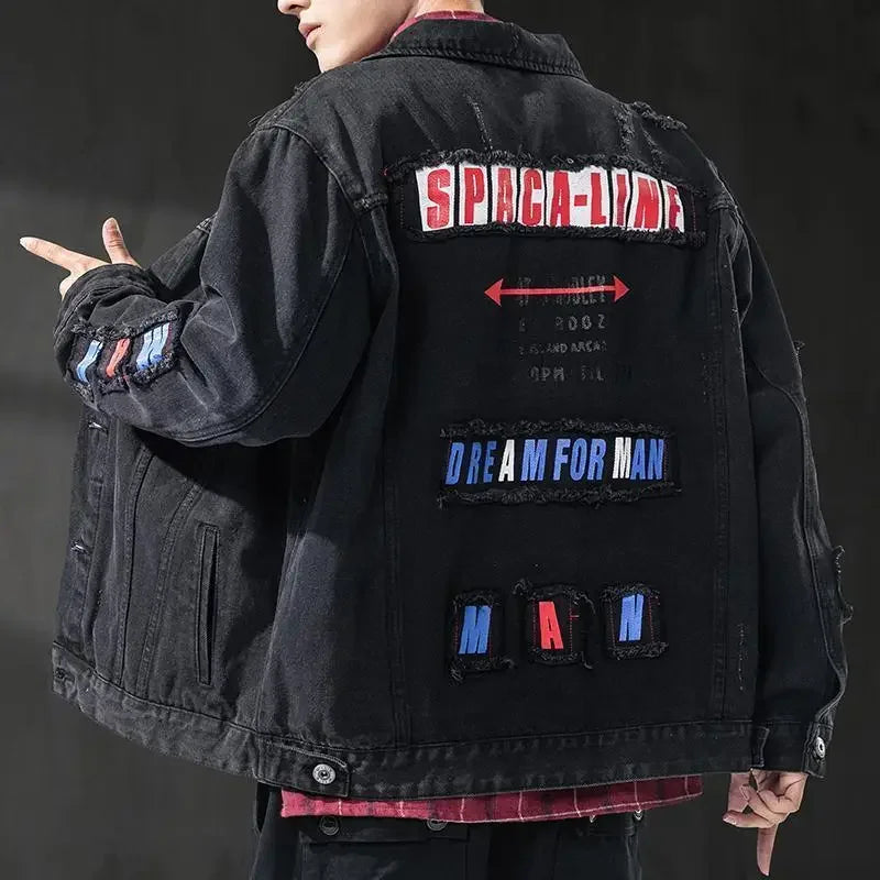 GELITAYIN Men's Denim Jacket Ripped Autumn With Hole Male Jean Coats Oversize Light Vintage Washed Elatic High Quality Low Price