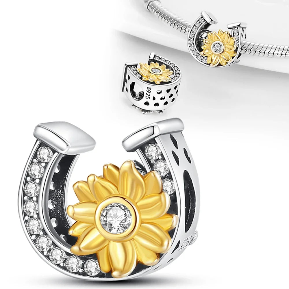 Charm Corazón con Girasoles Dorados en Plata 925 | Beads para Pulsera Original Pandora