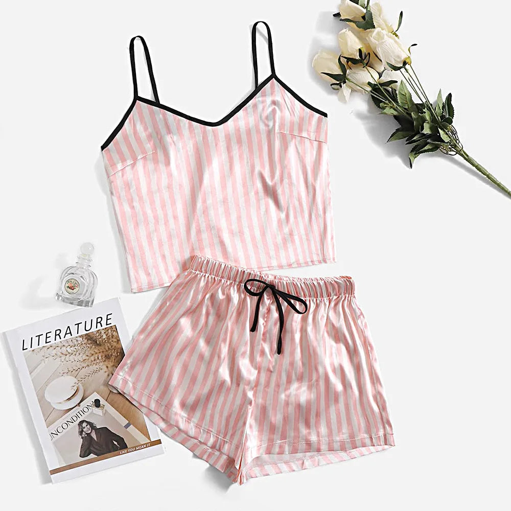 Pijama Mujer Sexy Verano 2 Piezas | Conjunto Estampado Tirantes + Shorts
