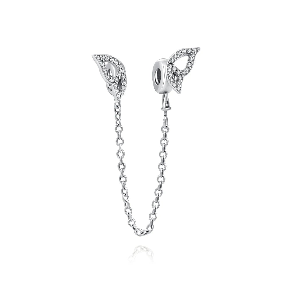 Cadena de seguridad plata 925 con charms mariposa, margarita, gato, oso y castillo – Compatible con pulsera Pandora mujer